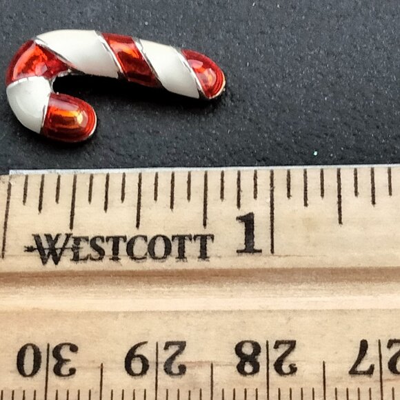Candy Cane Pinback Pin Tie Tack Vintage Christmas Holiday Enamel Jewelry - Picture 2 of 3